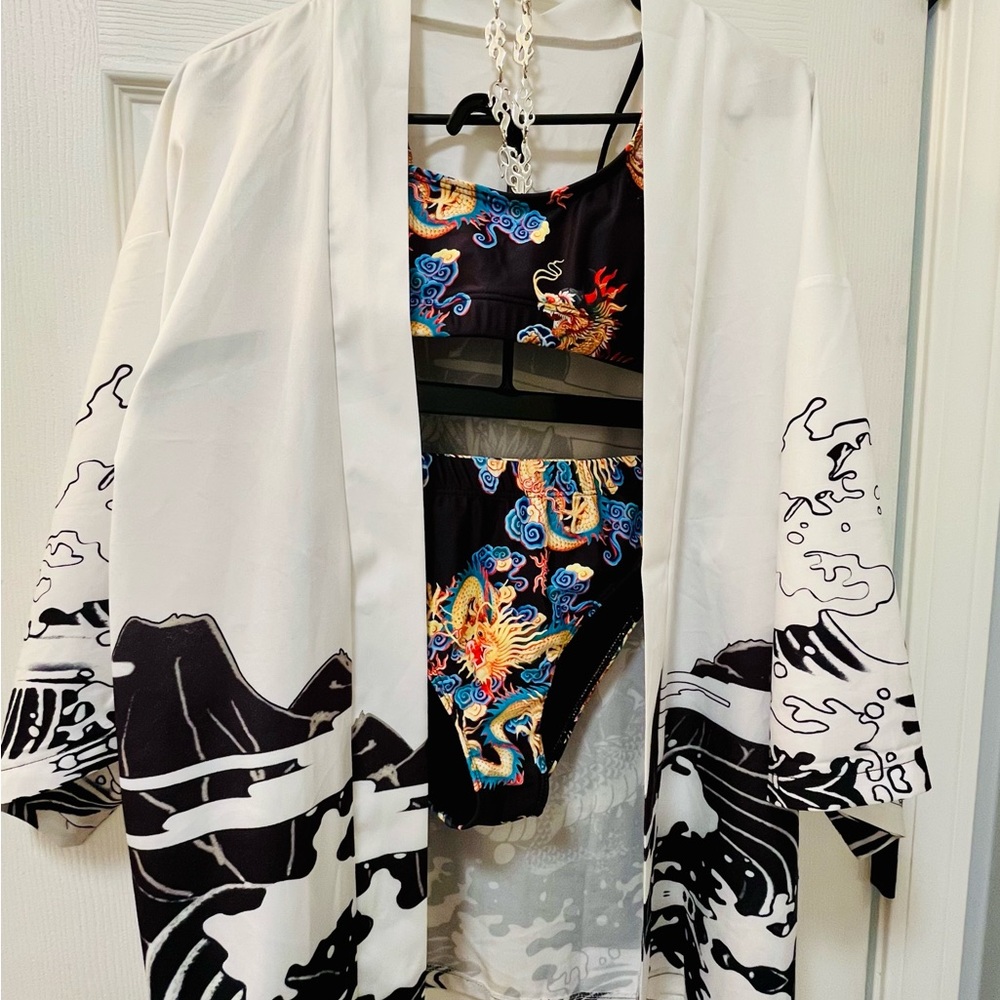 Dragon Costume Set (Dragon Kimono, Dragon Swimsuit, Flames Jewelry)